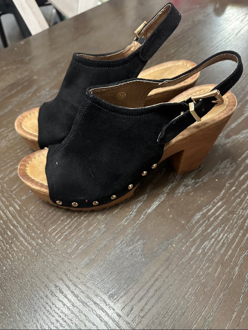 Nature Breeze Black Suede Open-Toe Slingback Platform Heels